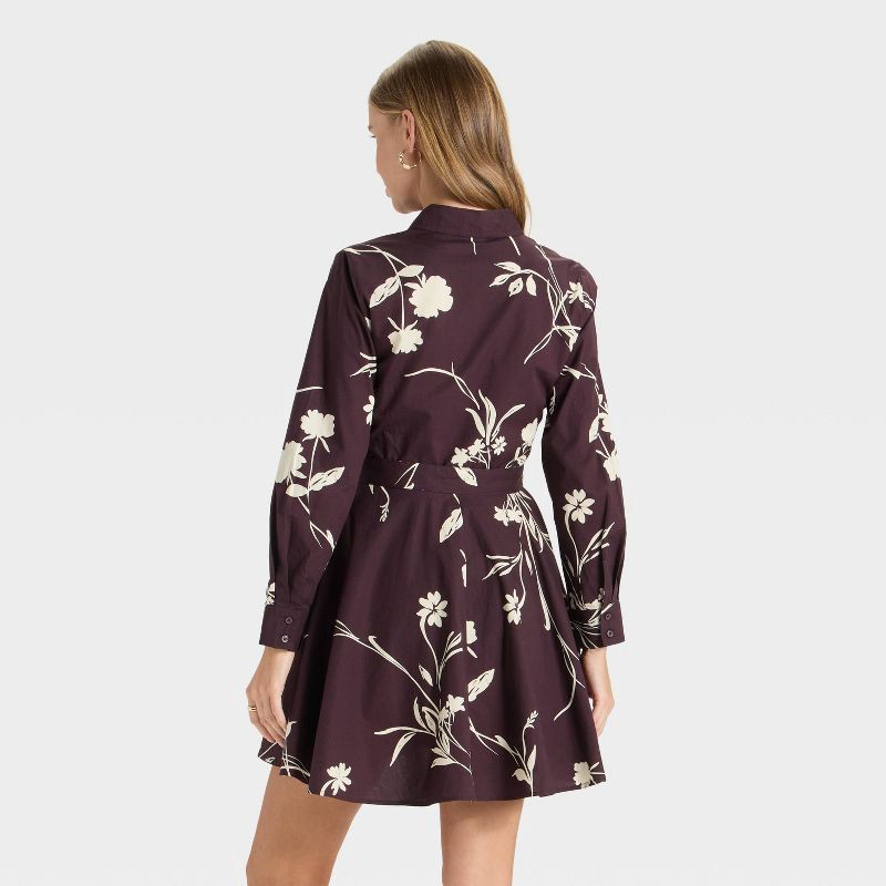slide 2 of 3, Women's Button-Down Shirtdress - A New Day™ Burgundy Floral L, 1 ct