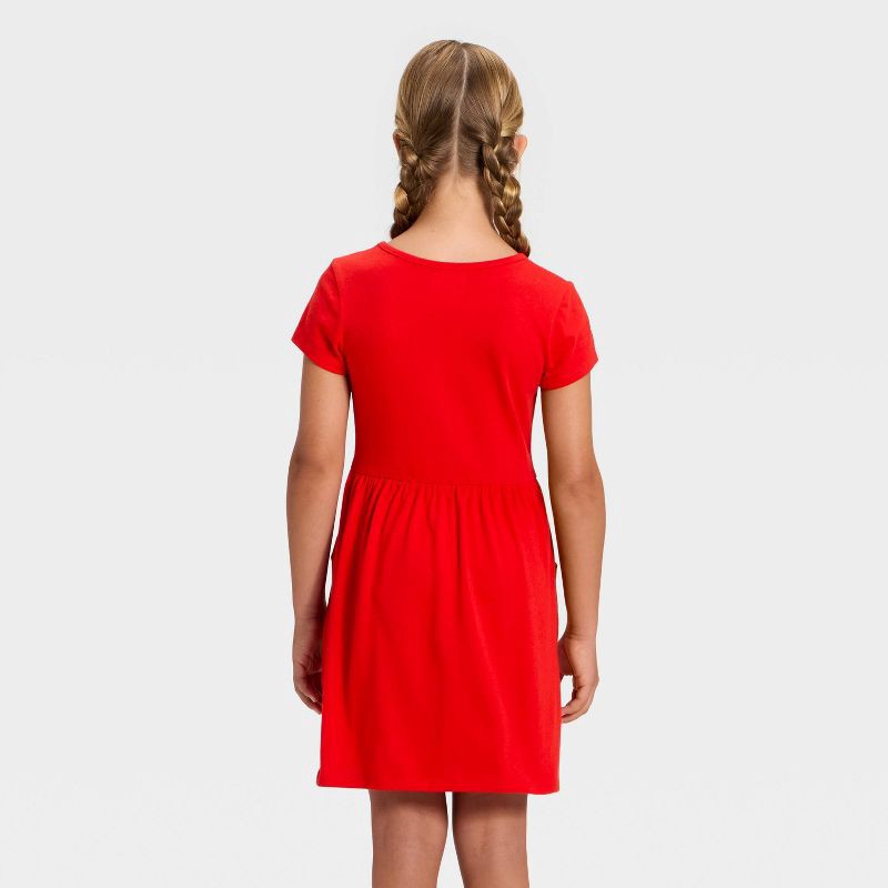 slide 3 of 4, Girls' Short Sleeve Candy Cane Printed Knit Dress - Cat & Jack™ Red S, 1 ct
