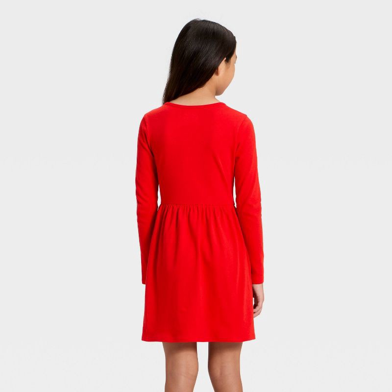 slide 2 of 3, Girls' Long Sleeve Candy Cane Printed Knit Dress - Cat & Jack™ Red XL, 1 ct