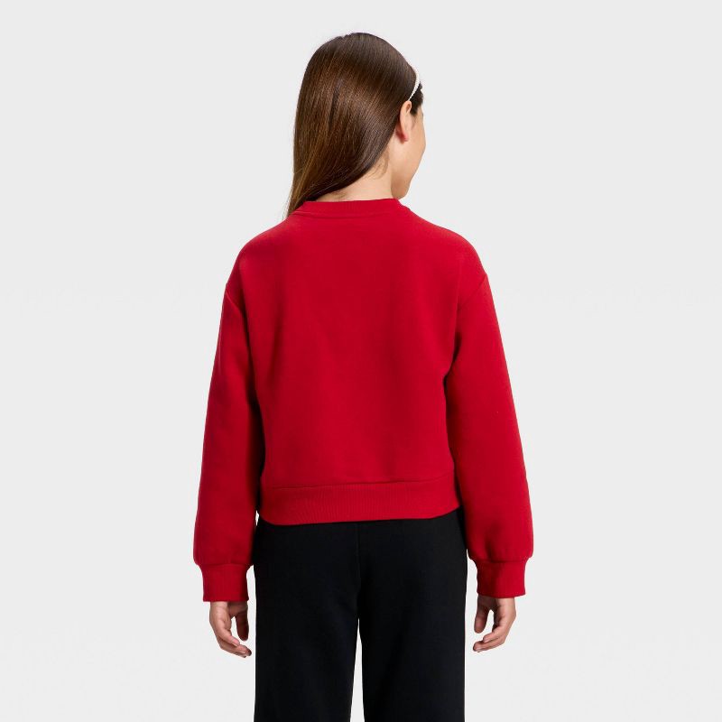slide 3 of 4, Girls' Fleece Christmas Very Merry Relaxed Fit Pullover Sweatshirt - Cat & Jack™ Dark Red S, 1 ct