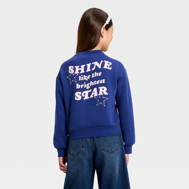 slide 3 of 4, Girls' Fleece 'Follow the Stars' Relaxed Fit Pullover Sweatshirt - Cat & Jack™ Blue XL, 1 ct