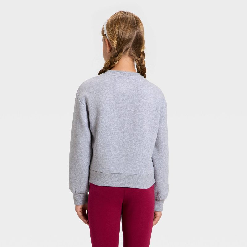 slide 3 of 4, Girls' Fleece Jewel Bow Relaxed Fit Pullover Sweatshirt - Cat & Jack™ Heather Gray L, 1 ct