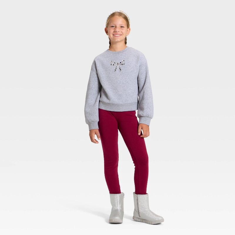 slide 4 of 4, Girls' Fleece Jewel Bow Relaxed Fit Pullover Sweatshirt - Cat & Jack™ Heather Gray L, 1 ct