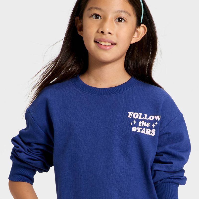 slide 2 of 4, Girls' French Terry Relaxed Fit Pullover Sweatshirt - Cat & Jack™ Blue S, 1 ct