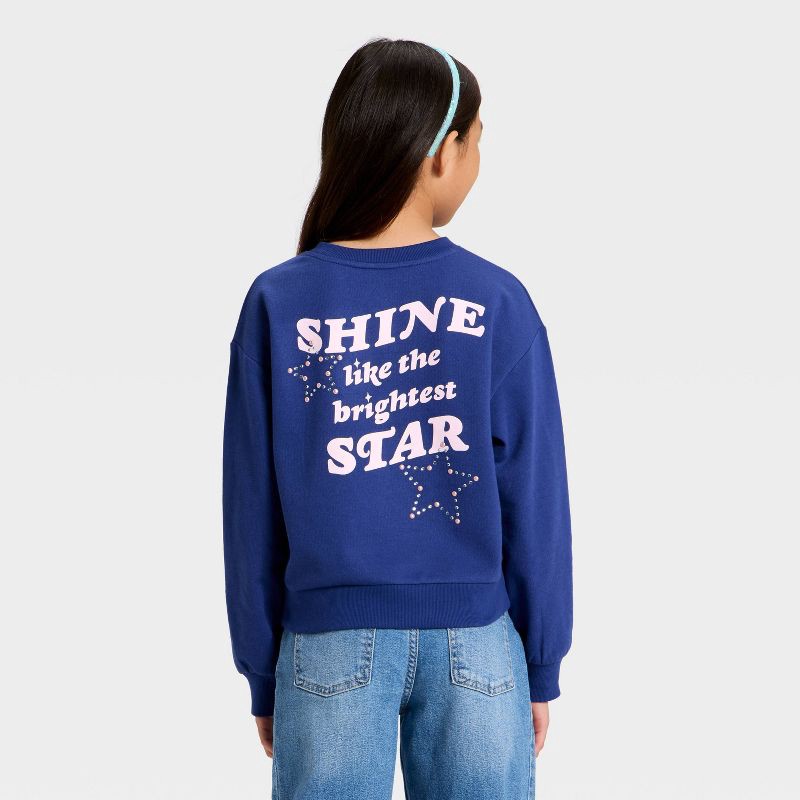 slide 3 of 4, Girls' French Terry Relaxed Fit Pullover Sweatshirt - Cat & Jack™ Blue S, 1 ct