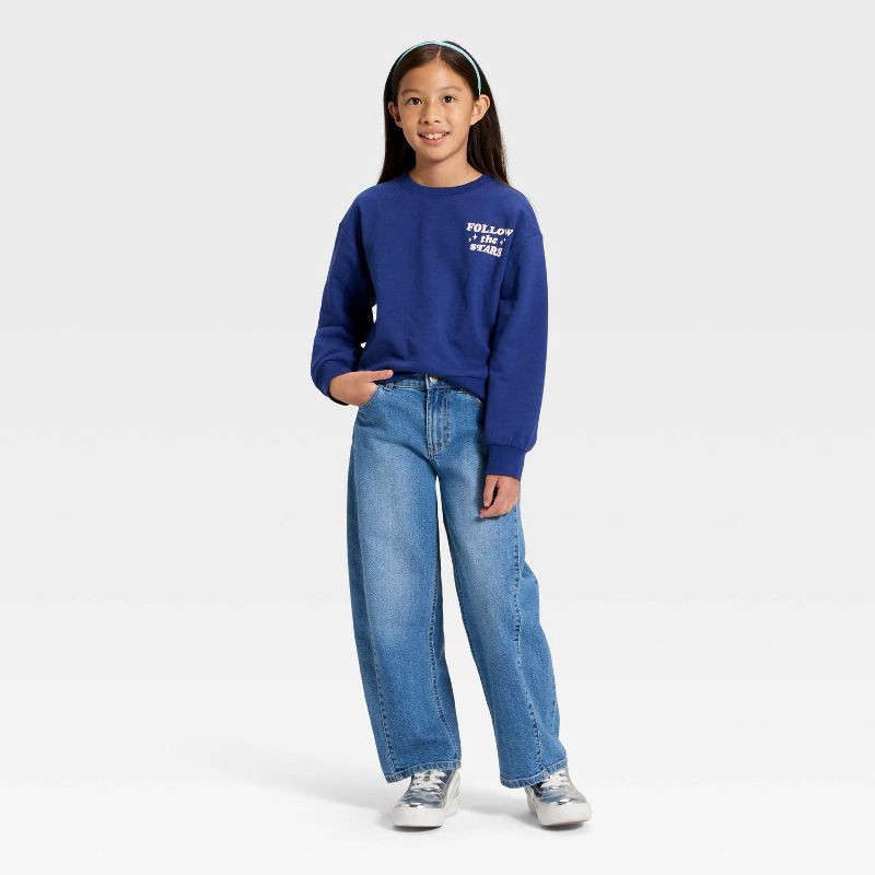 slide 4 of 4, Girls' French Terry Relaxed Fit Pullover Sweatshirt - Cat & Jack™ Blue S, 1 ct
