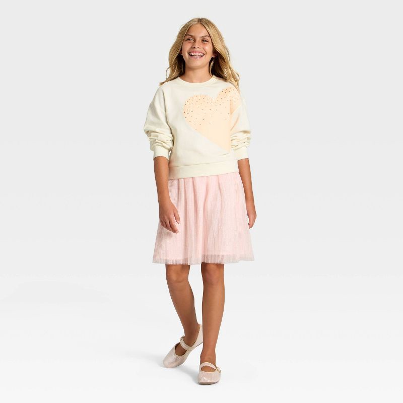 slide 3 of 3, Girls' French Terry Relaxed Fit Pullover Sweatshirt - Cat & Jack™ Cream S, 1 ct