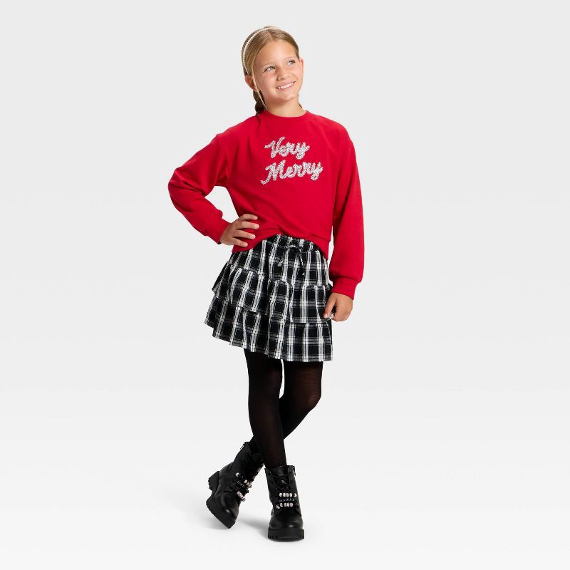 slide 3 of 3, Girls' French Terry Relaxed Fit Pullover Sweatshirt - Cat & Jack™ Dark Red XS, 1 ct