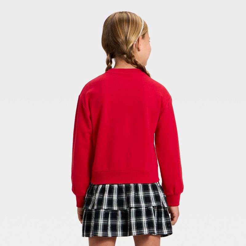 slide 2 of 3, Girls' French Terry Relaxed Fit Pullover Sweatshirt - Cat & Jack™ Dark Red S, 1 ct