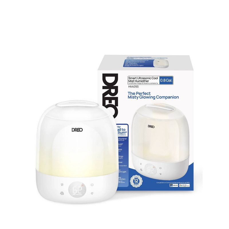 slide 3 of 9, DREO 0.8gal Smart Top Fill 30H and 26dB Quiet Runtime Cool Mist Ultrasonic Humidifier with Humidity Sensor, 0.8 gal