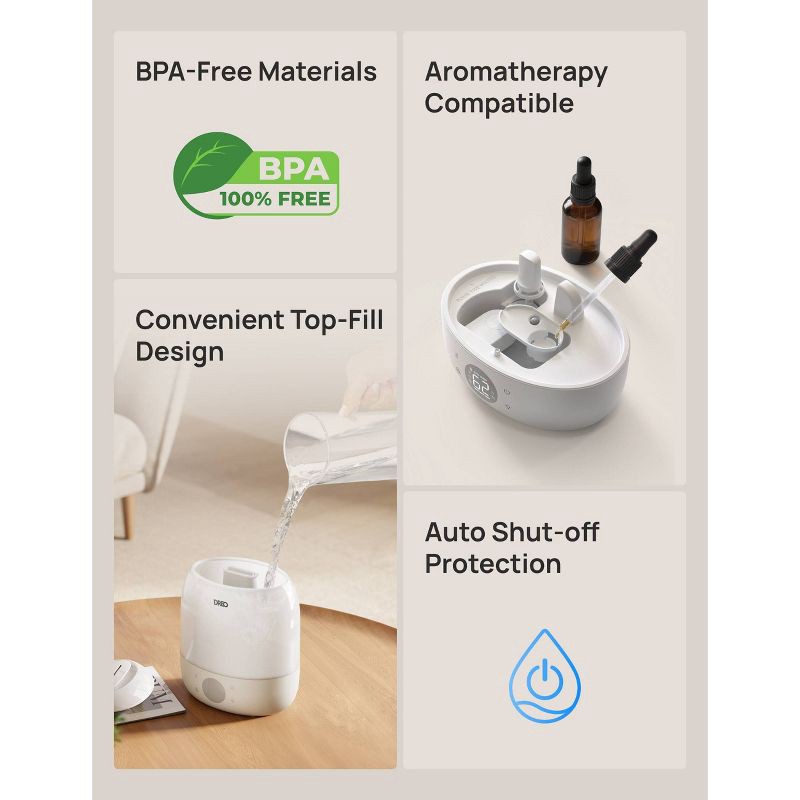 slide 4 of 9, DREO 0.8gal Smart Top Fill 30H and 26dB Quiet Runtime Cool Mist Ultrasonic Humidifier with Humidity Sensor, 0.8 gal