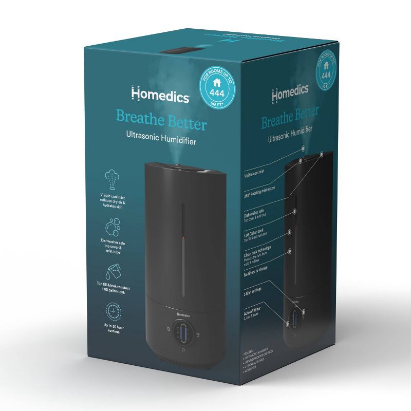 slide 2 of 9, HoMedics Ultrasonic Cool Mist Humidifier with Dishwasher-Safe Components, 1 ct