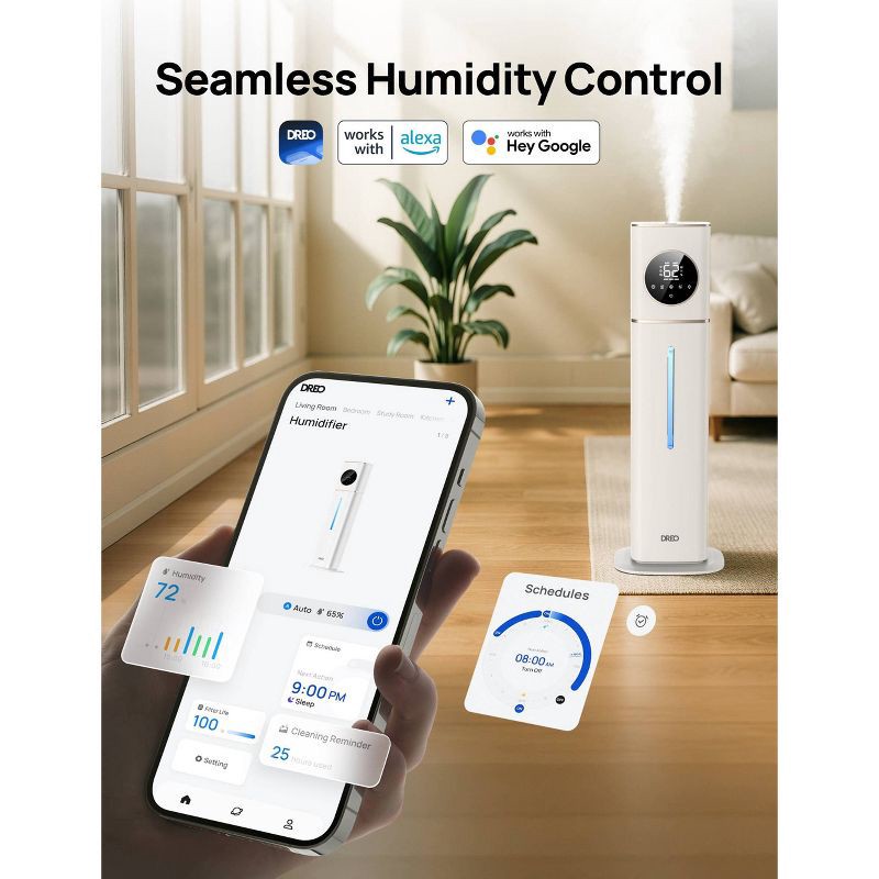 slide 5 of 9, DREO 3gal 100H Smart Cool Mist Air Humidifier for Large Room up to 700 sq ft, 11 liter