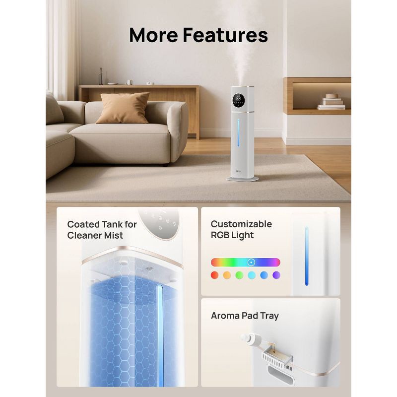 slide 6 of 9, DREO 3gal 100H Smart Cool Mist Air Humidifier for Large Room up to 700 sq ft, 11 liter