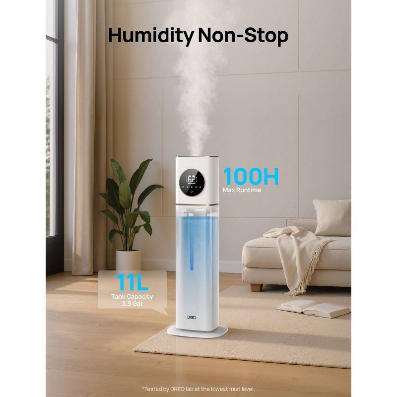 slide 8 of 9, DREO 3gal 100H Smart Cool Mist Air Humidifier for Large Room up to 700 sq ft, 11 liter