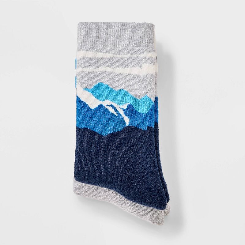 slide 2 of 3, Boys' 2pk Mountain Print Outdoor Crew Socks - All In Motion™ Blue M, 2 ct