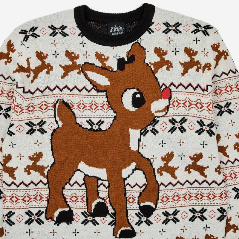 slide 3 of 3, Rudolph the Red-Nosed Reindeer Men's Rudolph Pullover Sweater - White M, 1 ct