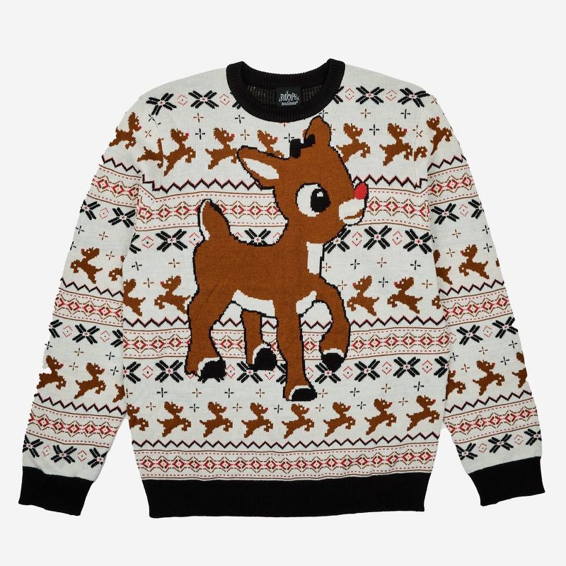 slide 1 of 3, Rudolph the Red-Nosed Reindeer Men's Rudolph Pullover Sweater - White M, 1 ct