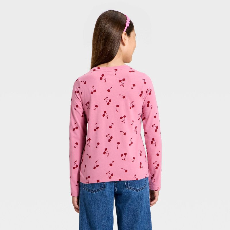 slide 2 of 3, Girls' Long Sleeve Cherries Printed Classic Fit T-Shirt - Cat & Jack™ Pink L, 1 ct