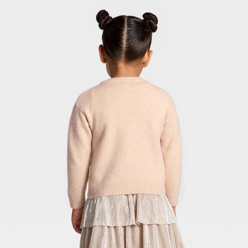 slide 2 of 3, Toddler Girls' Crewneck Cardigan - Cat & Jack™ Oatmeal 4T, 1 ct