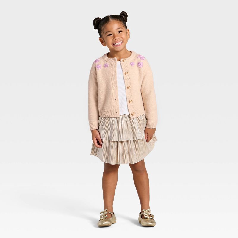 slide 3 of 3, Toddler Girls' Crewneck Cardigan - Cat & Jack™ Oatmeal 4T, 1 ct