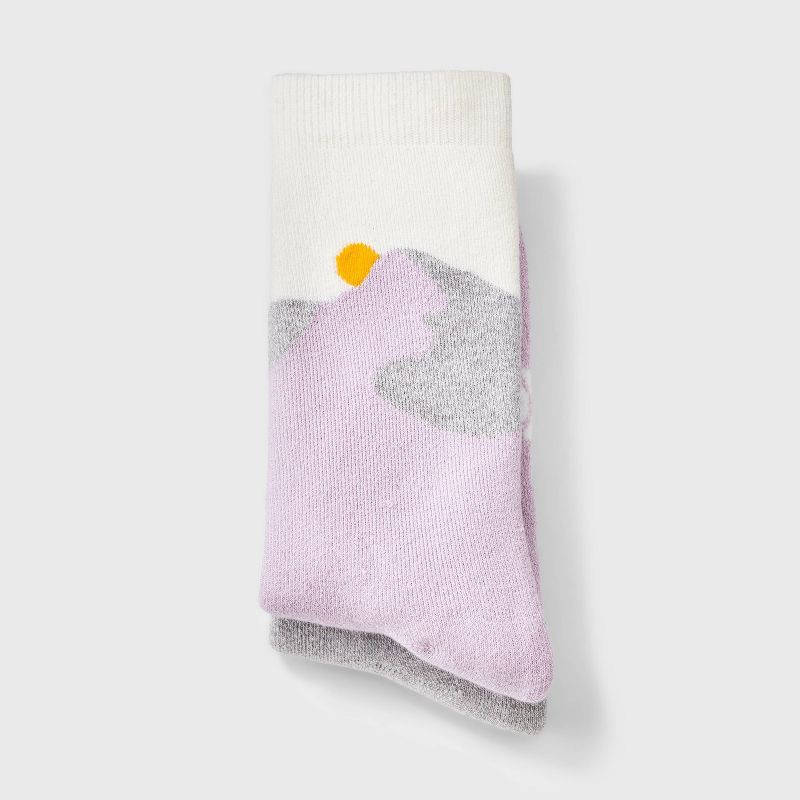 slide 2 of 3, Girls' 2pk Mountain Print Outdoor Socks - All In Motion™ Purple M, 2 ct