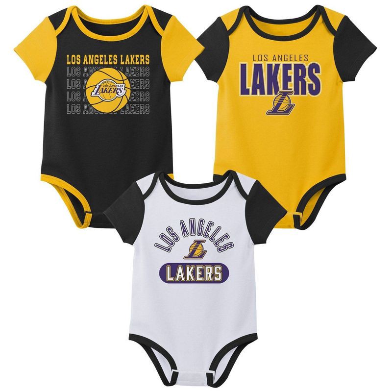 slide 1 of 4, NBA Los Angeles Lakers Infant 3pk Bodysuit Set - 0-3 Months, 3 ct