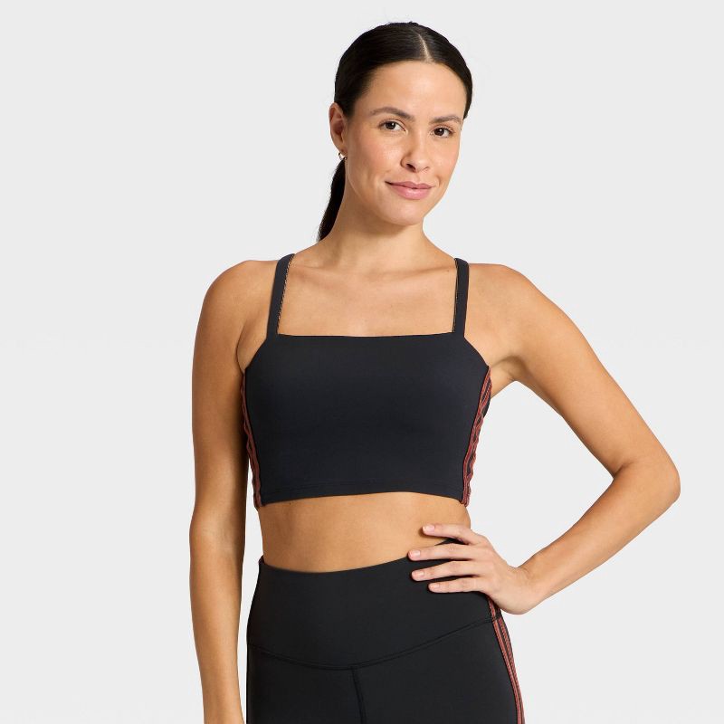 slide 1 of 5, Women's Everyday Soft Light Support Velour Piped Sports Bra - All In Motion™ Black M, 1 ct