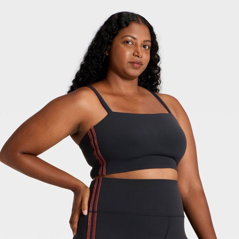 slide 4 of 5, Women's Everyday Soft Light Support Velour Piped Sports Bra - All In Motion™ Black M, 1 ct