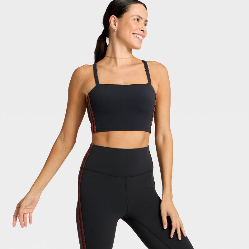 slide 3 of 5, Women's Everyday Soft Light Support Velour Piped Sports Bra - All In Motion™ Black L, 1 ct