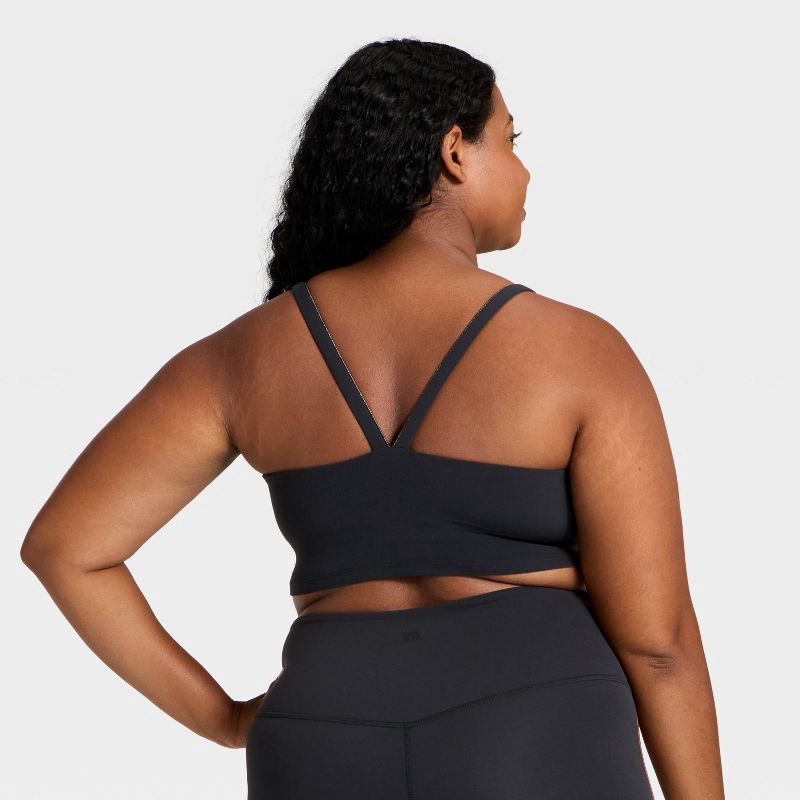 slide 5 of 5, Women's Everyday Soft Light Support Velour Piped Sports Bra - All In Motion™ Black L, 1 ct