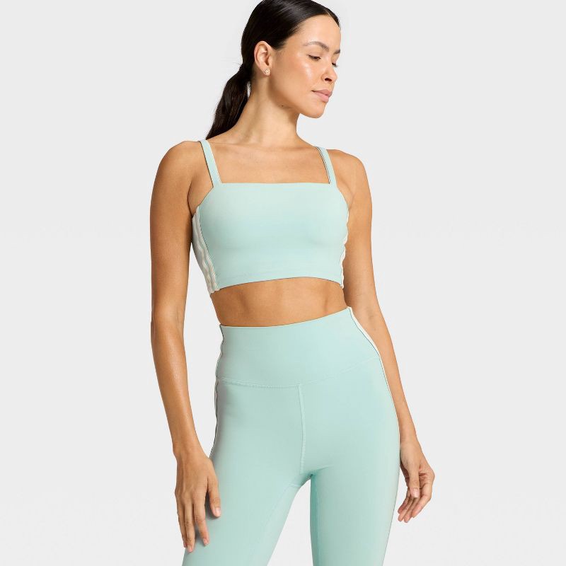 slide 3 of 5, Women's Everyday Soft Light Support Velour Piped Sports Bra - All In Motion™ Light Blue XS, 1 ct