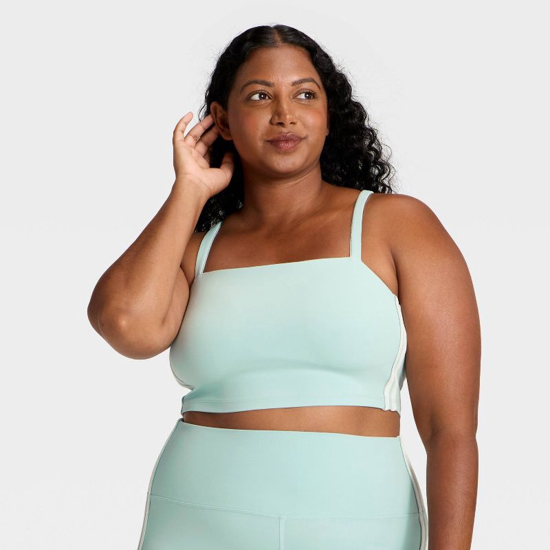 slide 4 of 5, Women's Everyday Soft Light Support Velour Piped Sports Bra - All In Motion™ Light Blue XS, 1 ct