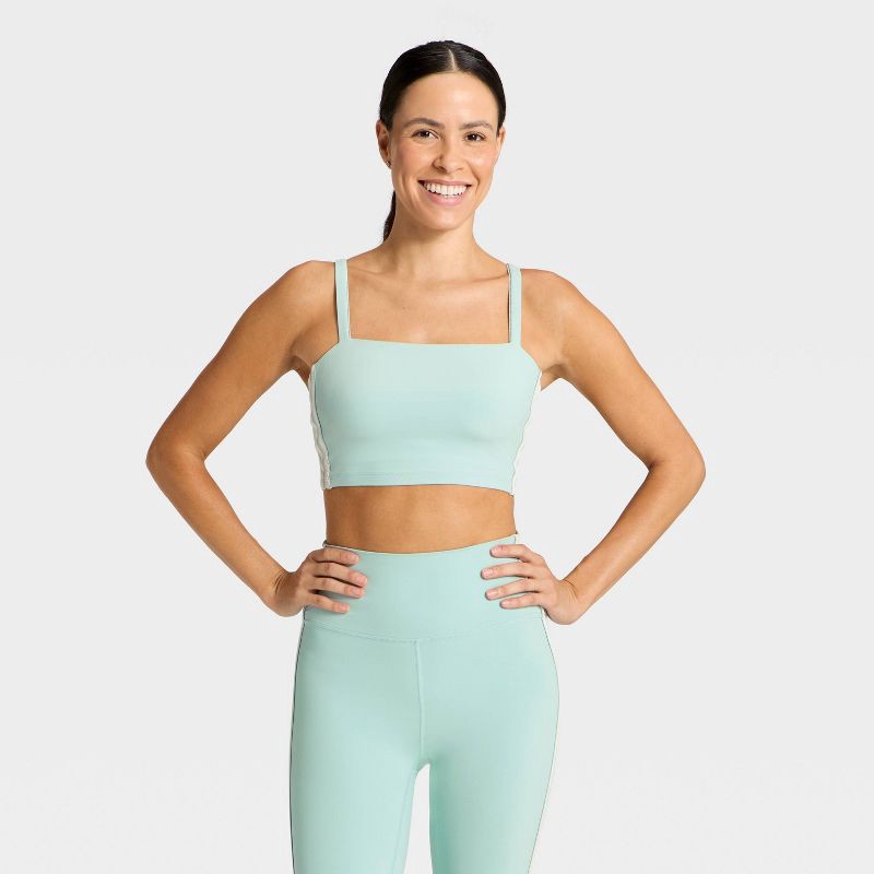 slide 1 of 5, Women's Everyday Soft Light Support Velour Piped Sports Bra - All In Motion™ Light Blue XS, 1 ct