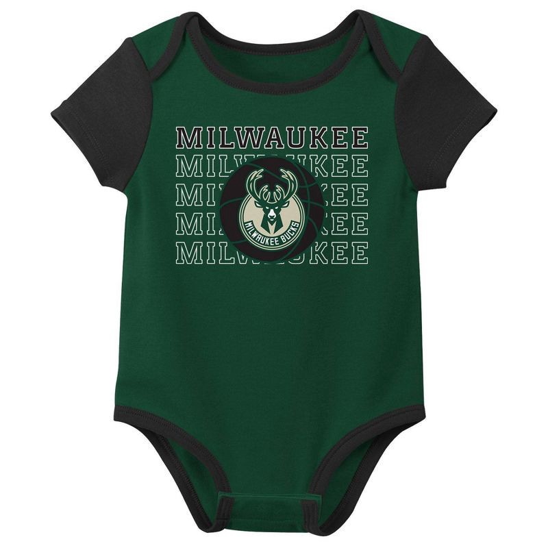 slide 4 of 4, NBA Milwaukee Bucks Infant 3pk Bodysuit Set - 0-3 Months, 3 ct
