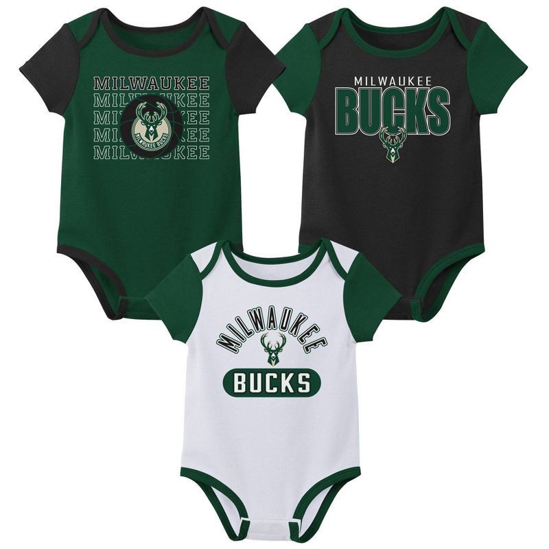 slide 1 of 4, NBA Milwaukee Bucks Infant 3pk Bodysuit Set - 6-9 Months, 3 ct