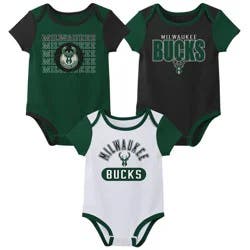 NBA Milwaukee Bucks Infant 3pk Bodysuit Set - 12 Months