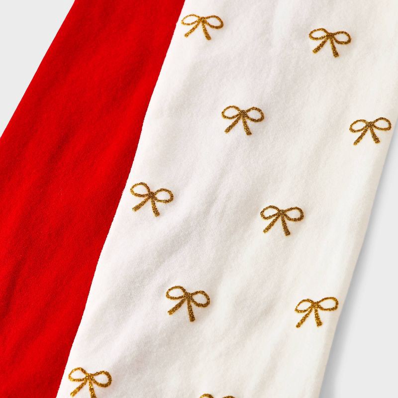 slide 3 of 3, Girls' 2pk Holiday Sparkly Bow Tights - Cat & Jack™ Ivory/Red M, 2 ct