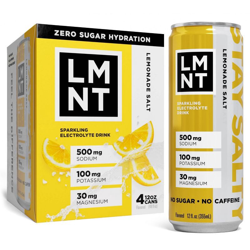 slide 1 of 5, LMNT Zero Sugar Lemonade Sparkling Electrolyte Drink - 4pk/12 fl oz, 4 ct; 12 fl oz