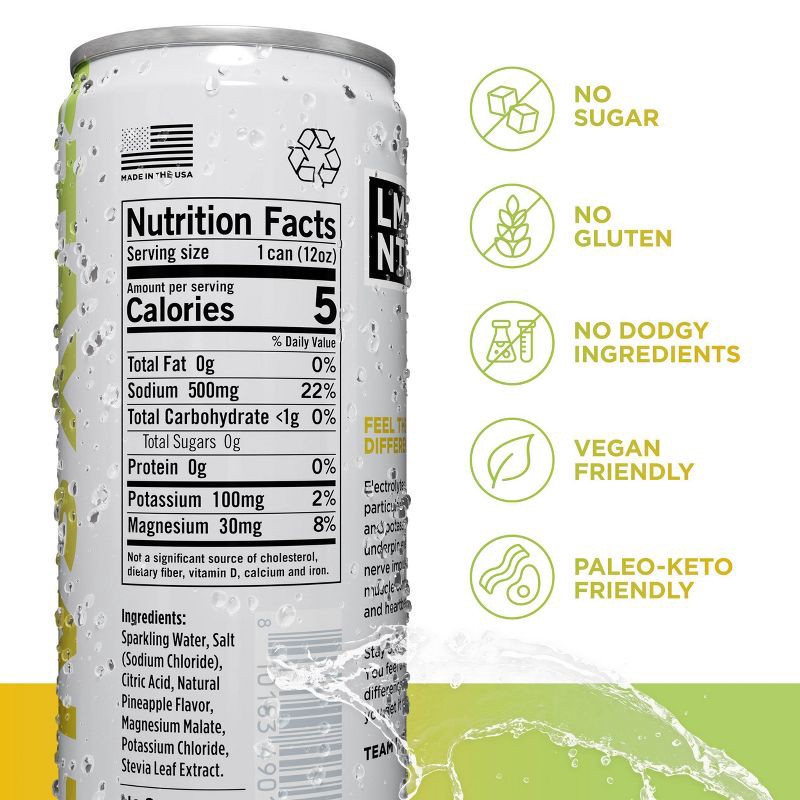 slide 3 of 6, LMNT Zero Sugar Pineapple Sparkling Electrolyte Drink - 4pk/12 fl oz, 4 ct; 12 fl oz