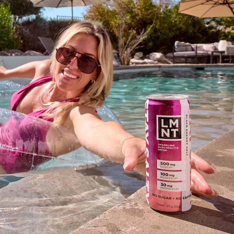 slide 5 of 5, LMNT Zero Sugar Black Cherry Sparkling Electrolyte Drink - 4pk/12 fl oz Cans, 4 ct; 12 fl oz