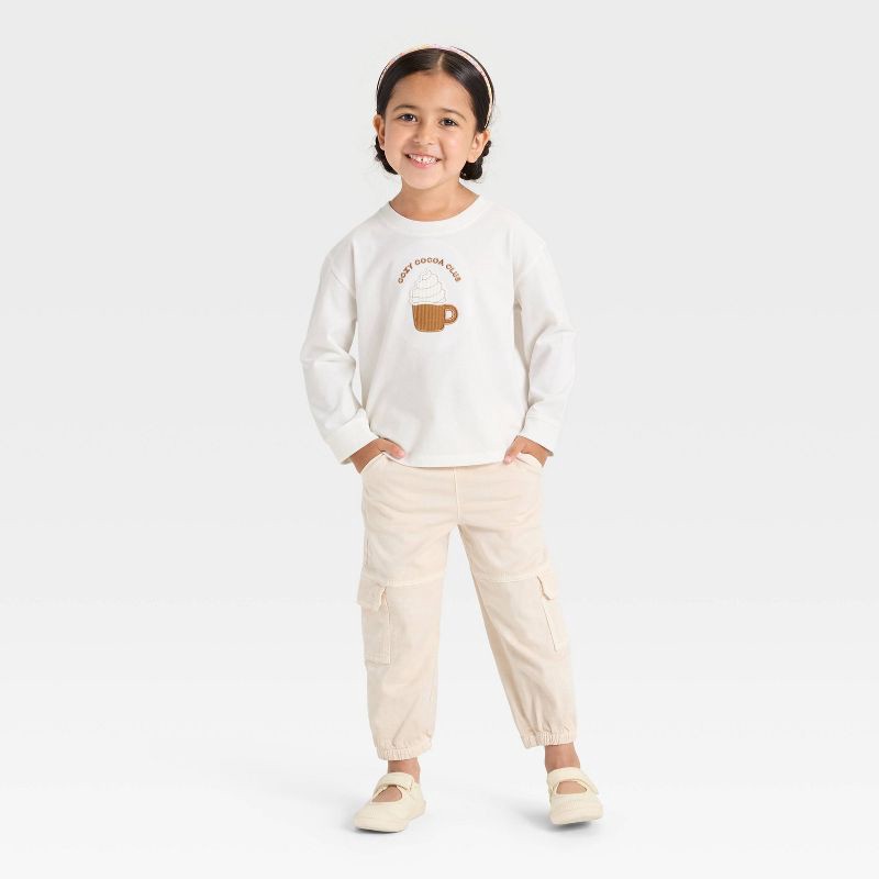 slide 4 of 4, Toddler Girls' Long Sleeve Relaxed T-Shirt - Cat & Jack™ Cream 18M, 1 ct