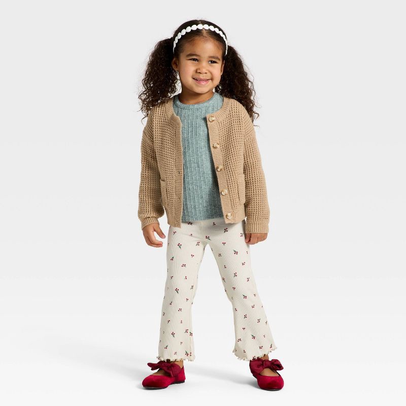 slide 3 of 3, Toddler Girls' Ribbed Flare Leggings - Cat & Jack™ Cream 18M, 1 ct