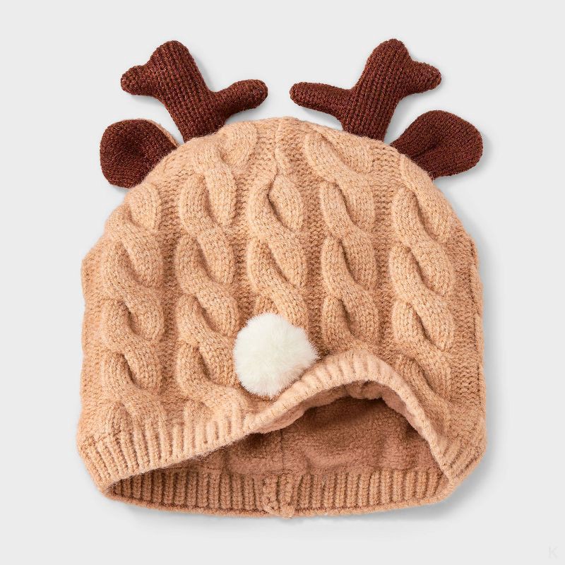 slide 2 of 3, Baby Reindeer Beanie - Cat & Jack™ Brown 0-6M, 1 ct