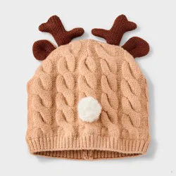 Baby Reindeer Beanie - Cat & Jack™ Brown 0-6M