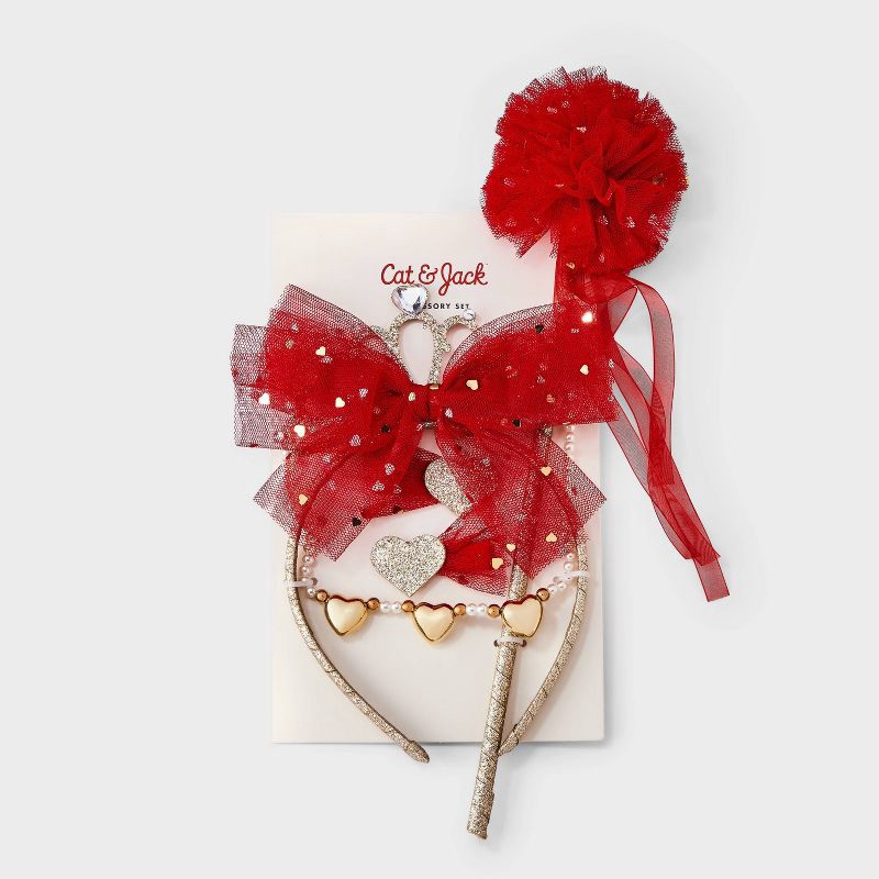 slide 3 of 3, Kids' 5pk Crown and Wand Jewelry Set - Cat & Jack™ Red/Gold, 5 ct