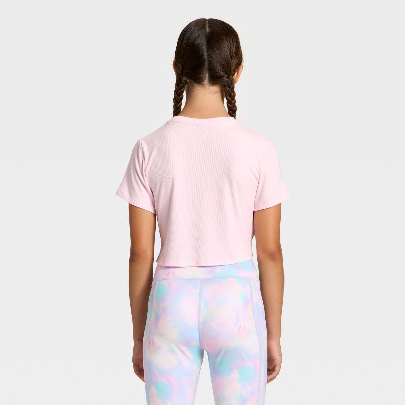 slide 2 of 3, Girls' Twist Front Ribbed T-Shirt - All In Motion™ Light Pink XS, 1 ct