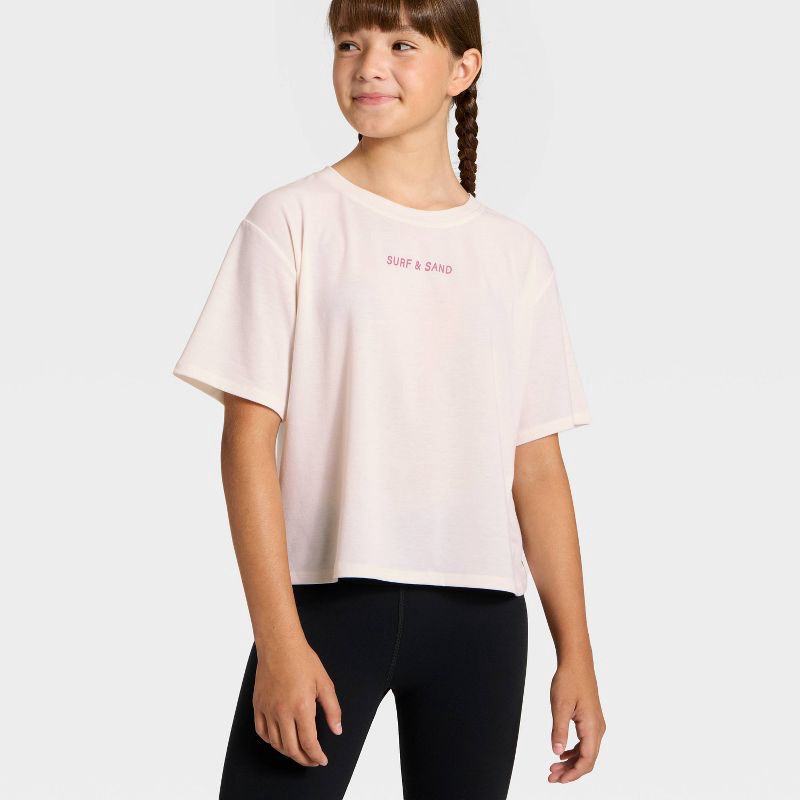 slide 4 of 4, Girls' Beyond Ease Boxy T-Shirt - All In Motion™ Ivory XS, 1 ct