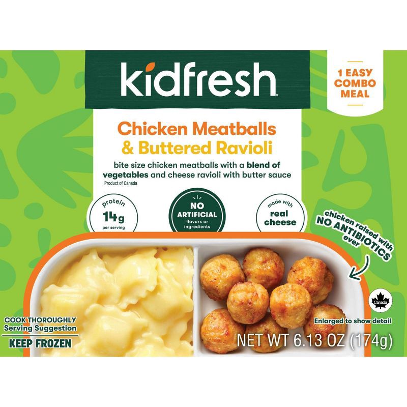 slide 1 of 4, Kidfresh Frozen Chicken Meatballs and Buttered Ravioli - 6.13oz, 6.13 oz