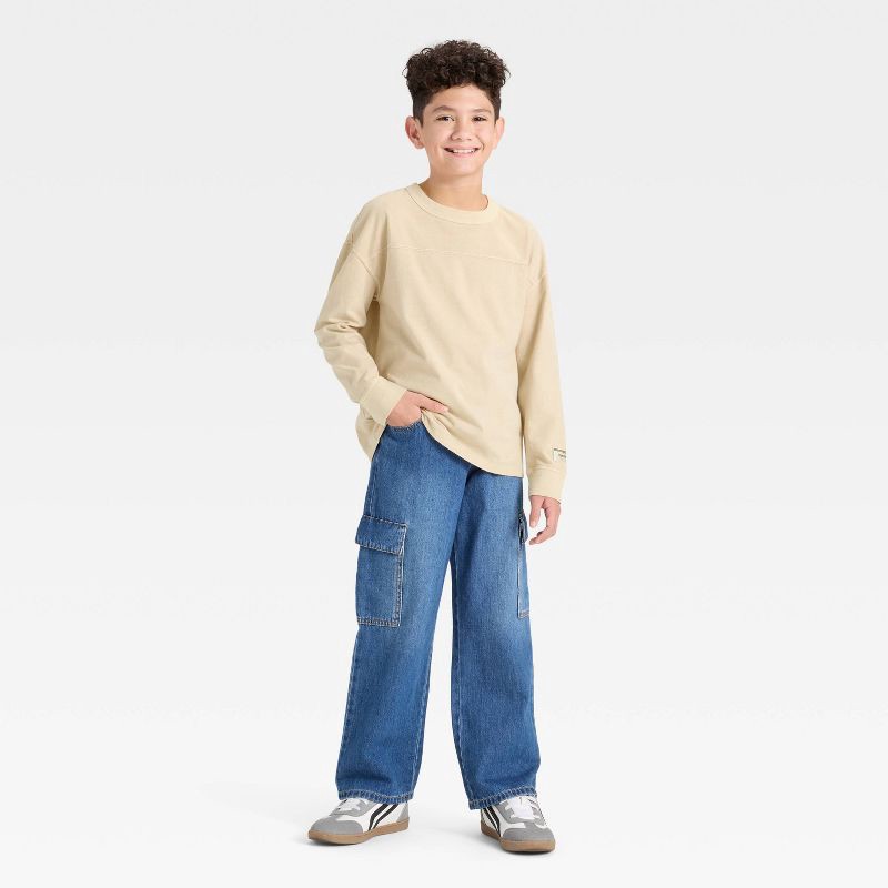 slide 3 of 3, Boys' Long Sleeve Oversized Fit Patch T-Shirt - Cat & Jack™ Light Beige L, 1 ct